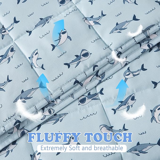 Weighted Blanket - 7 lbs Blue Shark Heavy Blanket - Small Size Breathable Lap Blanket(41"x60", 7 lbs)