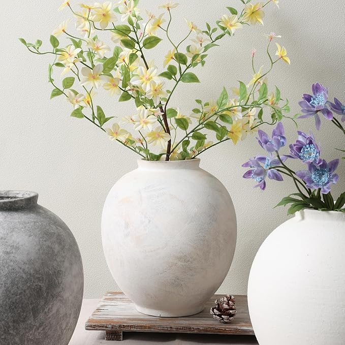 Starttag Large Ceramic Vase, 9.8 inch Rustic Farmhouse Flowers Vase for Home Decor, Sandstone Texture Round Pottery Tall Vase Indoor for Table Living Room Decor, Wabi Sabi