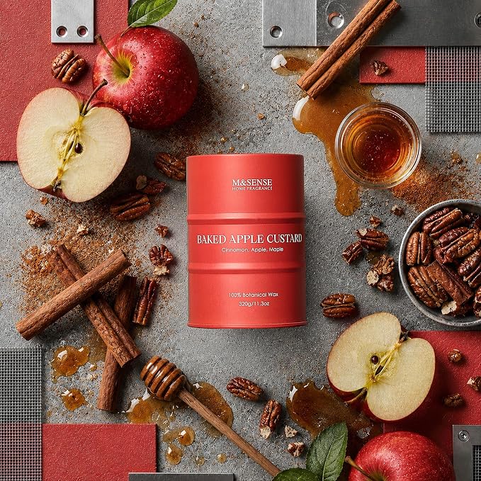 M&SENSE Baked Apple Scented Candles Christmas Decor,Natural Non Toxic,Christmas Candle for Stress Relief Meditation Relaxing, Housewarming Gifts for Women Men, 11.3oz 70 Hour Long Burning