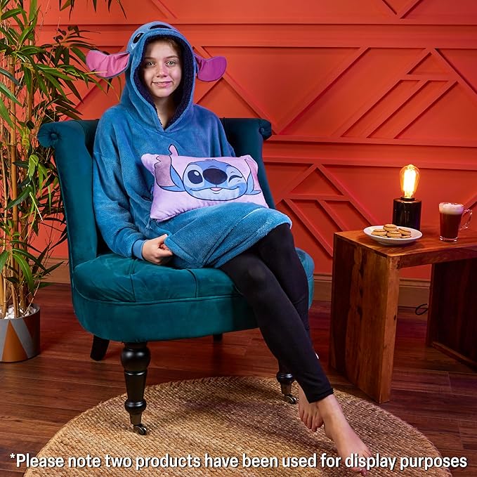 Disney Blanket Hoodie for Kids, 2-in-1 Folds into Travel Cushion, Stitch Baby Yoda Maleficent Eeyore, Gifts for Girls Boys