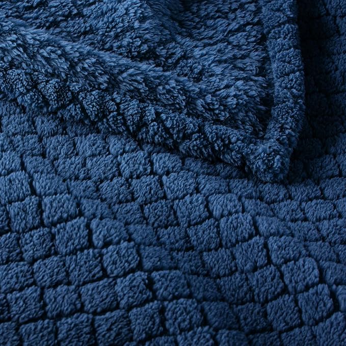 Exclusivo Mezcla Soft Fleece Throw Blanket for Couch, Navy Blue | Jacquard Lightweight Cozy Throws for Bed, Sofa, Breathable Decorative Fuzzy Textured All Season Use, 50x60 Inches