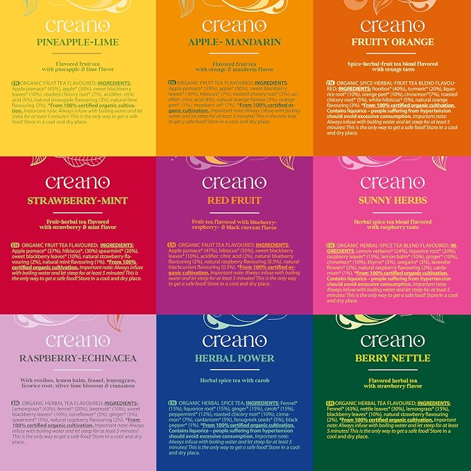 Creano Organic Herbal & Fruit Tea Gift Set - 27 Tea Bags in 9 Dreamy Varieties - 54g*