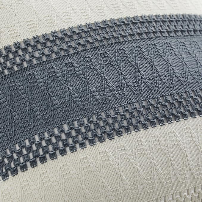 2pk Boho Pillow Covers 22x22, Natural White/Contrast/Navy | 100% Organic Cotton Body, Stripe Embroidery, Farmhouse Decorative Cushion Covers for Sofa Bed Living Room Home Decor