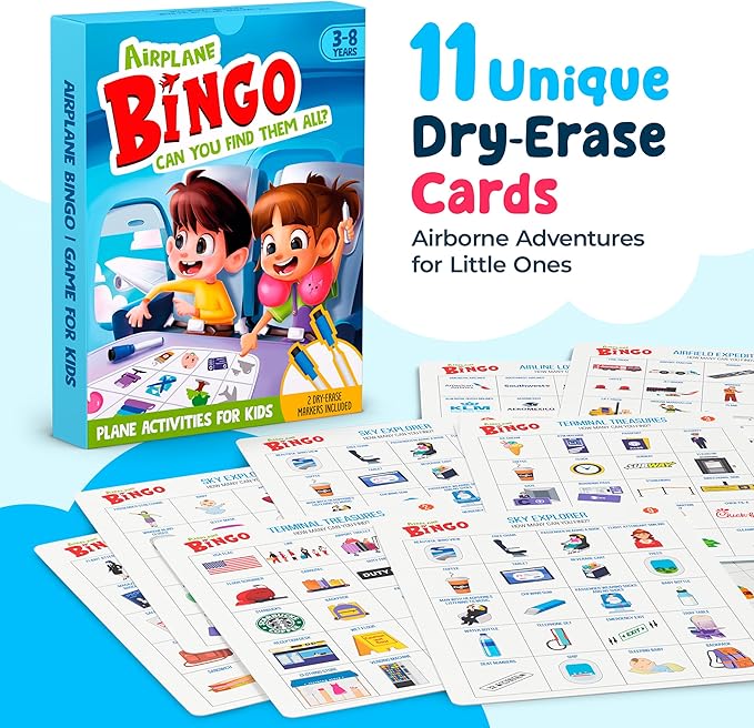 WELL BALANCED Airplane Games - Airplane Bingo Travel Essentials Kids Activities 3-8 Year Old, Must Haves