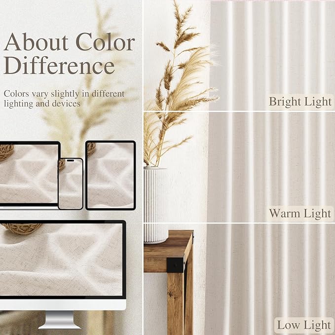 Beige Linen 102 Inch Long Curtains for Living Room 2 Panels Back Tab Rod Pocket Linen Semi Sheer Extra Long Curtains Soft Material Light Filtering Window Panel Drapes for Dining Room 60x102