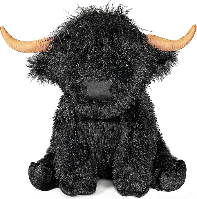 Highland Cow Weighted Stuffed Animals, 4 Lbs Black Highland Cow Plush 13.7 Inches, Surprise Weighted Stuffed Animals Gift for Kids Birthdays, Halloween, Christmas (Black)