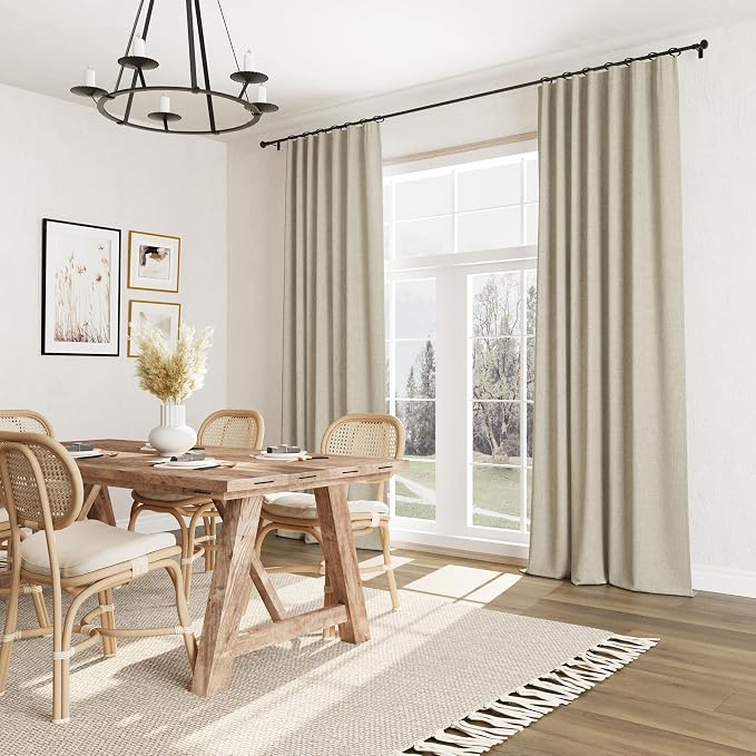 Guken Extra Long 100% Blackout Linen Curtains for Bedroom 120 inches Long, Thermal Insulated Room Darkening Black Out Drapes for Living Room, Back Tab Rod Pocket 2 Panels Set,Eggshell Beige,52x120