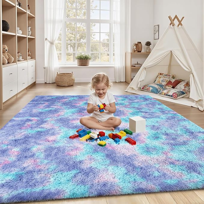 Rainbow Fluffy Rugs for Girls Bedroom: 5x7 Large Shag High Pile Area Rug Upgrade Non-Slip Plush Fuzzy Living Room Rug Shaggy Soft Indoor Floor Carpet Nursery Rugs for Kids Baby Toddler Home Decor