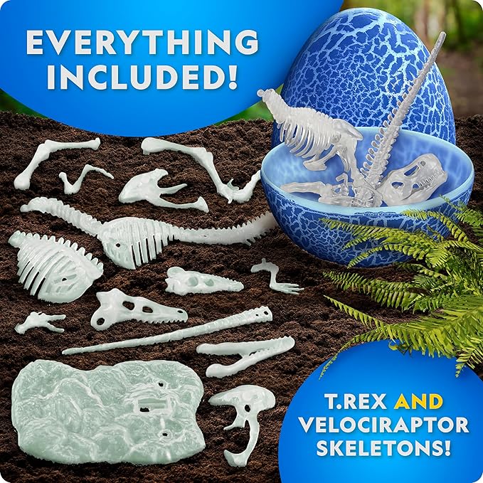 National Geographic Glow-in-The-Dark Dinosaur Skeleton Model Building Kit – Build Replica Velociraptor & T. rex Skeletons, Educational Dinosaur Egg Activity Kit for Kids, Easter Basket Stuffers