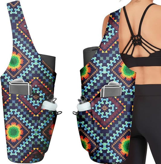 Yoga Bag for Women, Large Yoga Mat Bag Tote Carrier with Wet Dry Pocket, Water Bottle Holder & Adjustable Strap, Fits 1/2" Thick Yoga Mat for Gym, Pilates, Travel, Work