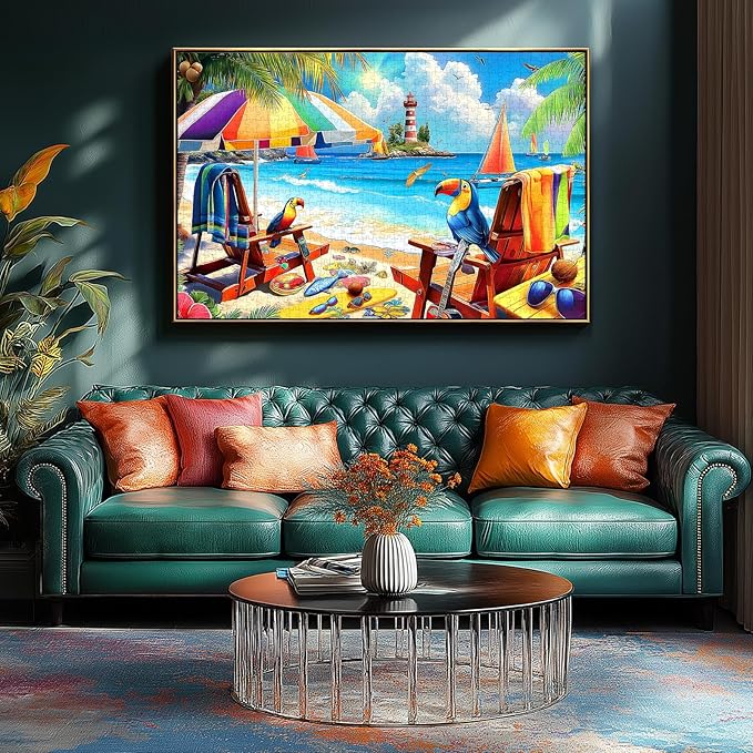 500 Piece Jigsaw Puzzle for Adults - Tropical Beach Theme with Parrots & Lighthouse - Fun & Challenging Art Puzzle - Ideal Gift for Puzzle Enthusiasts 23x15 Inch