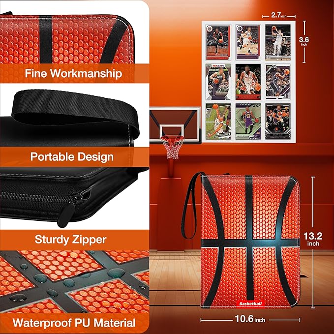 RONMONG Basketball Card Binder,2025-2026 Sports Trading Card with Sleeves Holder Album,990 Pockets Basketball Card Holder Sheets Display Storage Protectors for Collectors Boys and Girls Gift