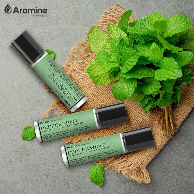 Peppermint Essential Oil Roll On, Pre-Diluted 10ml (Pack of 2). Premium Quality, Therapeutic Grade Topical Ready Aromatherapy Oil