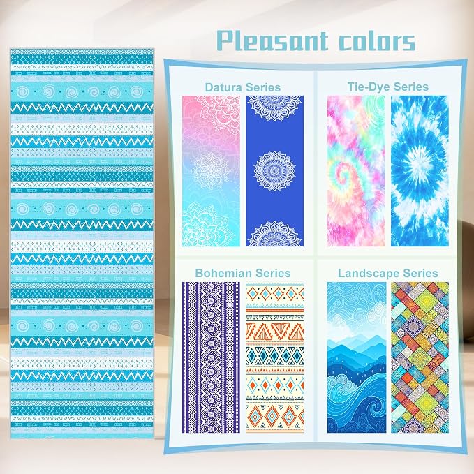 Yoga Towel,Absorbent Yoga Mat Towel for Hot Yoga Non Slip,Stylish Prints,Ideal for Workouts,Hot Yoga,Bikram,Pilates Equipment,72 x 27 in,Light Blue Triangle Geometry