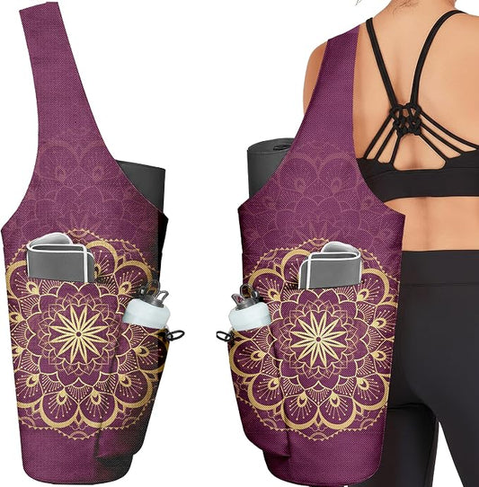 Yoga Bag for Women, Large Yoga Mat Bag Tote Carrier with Wet Dry Pocket, Water Bottle Holder & Adjustable Strap, Fits 1/2" Thick Yoga Mat for Gym, Pilates, Travel, Work