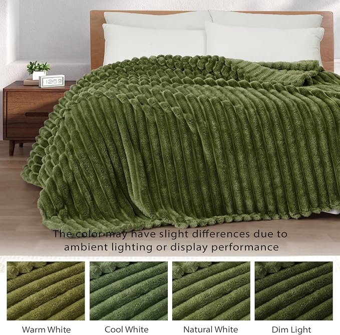 Exclusivo Mezcla Striped King Size Fleece Blanket for Bed, Couch, 90"x104" | Soft Breathable Cozy Bed Blankets, Lightweight Plush Fluffy Fuzzy Jacquard Decorative Blankets
