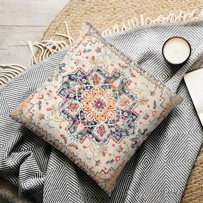 Boho Throw Pillow Covers 22x22 inch Set of 2,Boho Vintage Carpet Pattern Antique Ethnic Decor Double Sided Pattern Cushion Cover Soft Pillow Case Living Sofa Room Bed Square Pillow Cover