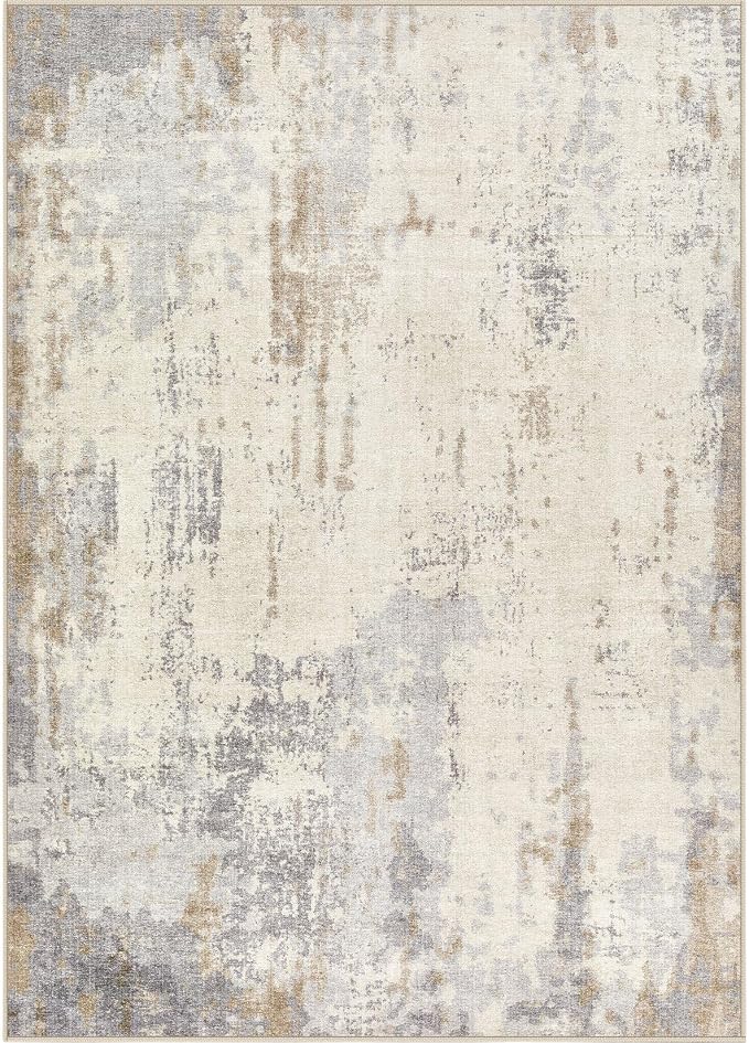 UERMEI 5x7 Area Rug Living Room Rugs - Washable Neutral Modern Abstract Soft Thin Rug Indoor Floor No Slip Rug Carpet for Bedroom Under Dining Table Home Office Decor - Light Brown/Gray