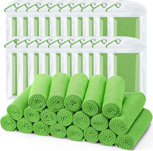 Cooling Towel (Pack of 20, 40"x12") with Pouches for Sports, Workout, Fitness, Gym, Yoga, Golf, Pilates, Travel, Camping & More