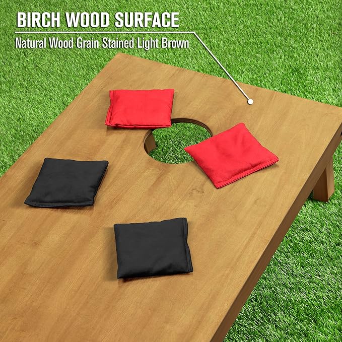 GoSports 4 ft x 2 ft Regulation Size Wooden Cornhole Boards Set with Light Brown Finish - Includes Carrying Case (Choose Your Colors)