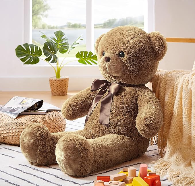 Big Teddy Bear Stuffed Animal 35 inches Giant Stuffed Bear Gift for Girlfriend Children on Birthday, Brown
