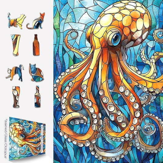 Stained Glass Octopus 500 Piece Puzzles for Adults Clearance, Beautiful Jigsaw Puzzle Art Challenging Art Puzzle for Gifts Party Games Family Fun, 23" X 15" Dust Free