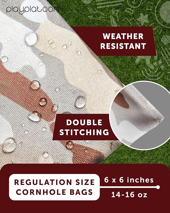 Play Platoon Cornhole Bags Weather Resistant- Set of 8 Regulation Bean Bags for Tossing- Official Professional Size & Weight Corn Hole Bags Two Color All Weather Cornhole Beans Bag Set with Tote Bag