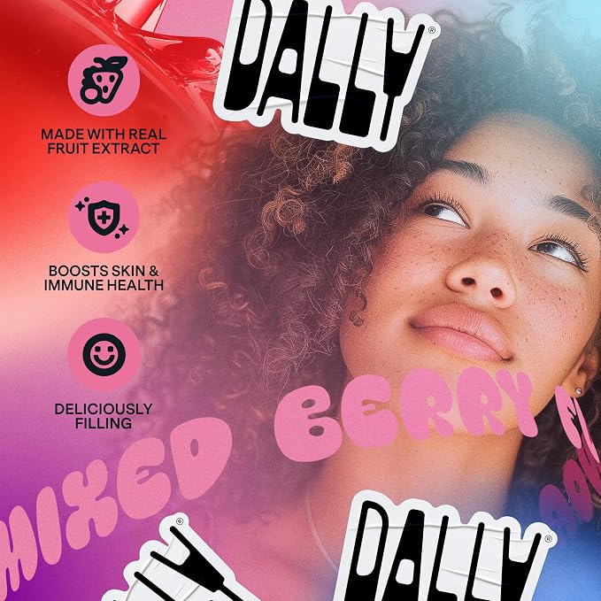 Dally Mixed Berry Drinkable Konjac Jelly, 10 Pouches, Fruit Snack | Sugar free, keto and gluten free; prebiotics, postbiotics and vitamin C for skin and immune health