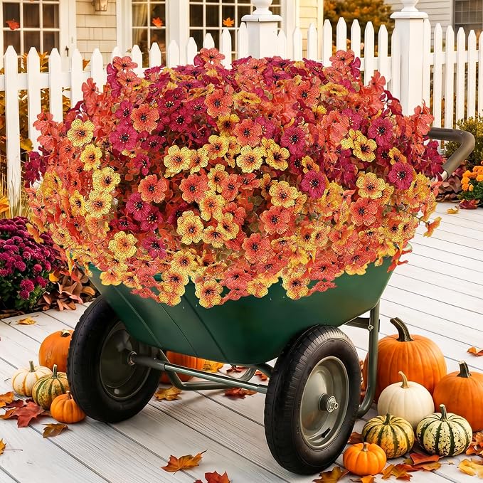 Artificial Flowers Fake Plants for Outdoors Spring Decoration, 13 Bundles Silk Realistic UV Resistant Faux Flowers for Outside Planter Porch Yard Patio Garden Home Indoor, Orange Mixed | Fake Plants Silk Realistic UV Resistant Faux Flowers for Outside ...