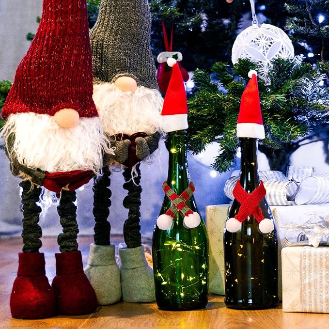 Bencailor 48 Pieces Mini Christmas Scarves for Craft Tiny Snowman Scarves 7.9 x 0.6 Inch Xmas Pet Knitted Scarf Doll Snowman Wine Bottle Scarf Accessory Holiday Christmas Decor for DIY (Red Green)