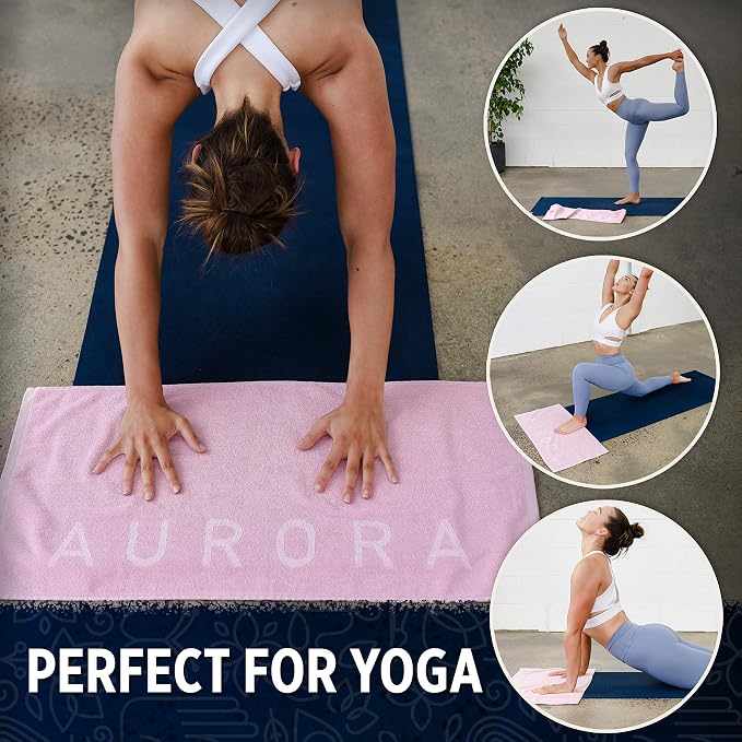 Pink Gym Towel for Women - Organic Cotton Silver Infused Sweat Towel, 500 GSM, 31.5"x15.75" - Soft Absorbent Workout Towel for Gym Yoga Spin and Pilates, Exercise Towel