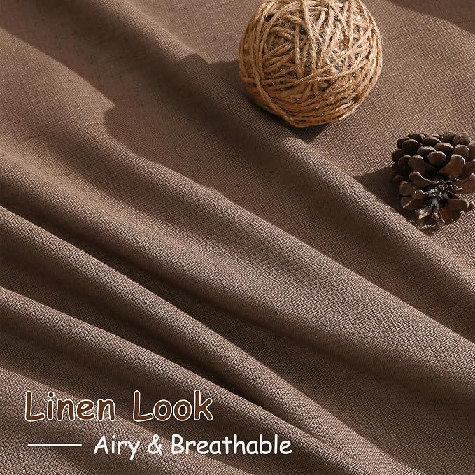 Nanspring Caramel Brown Linen Semi Sheer Curtains 72 Inches Long 2 Panels Set for Bedroom Back Tab Rod Pocket Light Filtering Privacy Drapes Cotton Textured Farmhouse Living Room Curtain 52X72