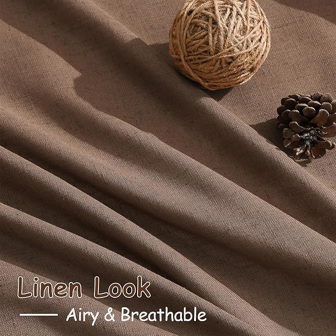 Nanspring Caramel Brown Curtains 100 Inches Long 2 Panels Set Back Tab Linen Extra Long Drapes for Living Room Modern Farmhouse Light Filtering Semi Sheer Linen Curtain for Big Window 52x100