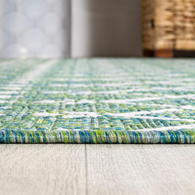 JONATHAN Y Moroccan Geometric Indoor Outdoor Area Rug 3X5 Green/Cream, Ourika Textured Weave for Backyard, Patio, Porch, Easy-Cleaning, High Traffic, Pet-Friendly, Non-Shedding (SMB108L-3)