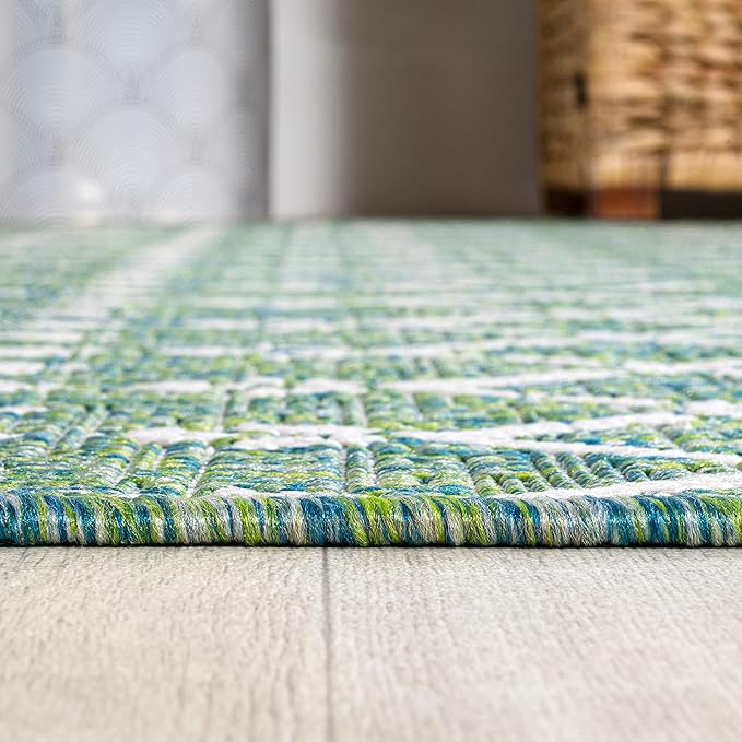 JONATHAN Y Moroccan Geometric Indoor Outdoor Area Rug 9X12 Green/Cream, Ourika Textured Weave for Backyard, Patio, Porch, Easy-Cleaning, High Traffic, Pet-Friendly, Non-Shedding (SMB108L-9)
