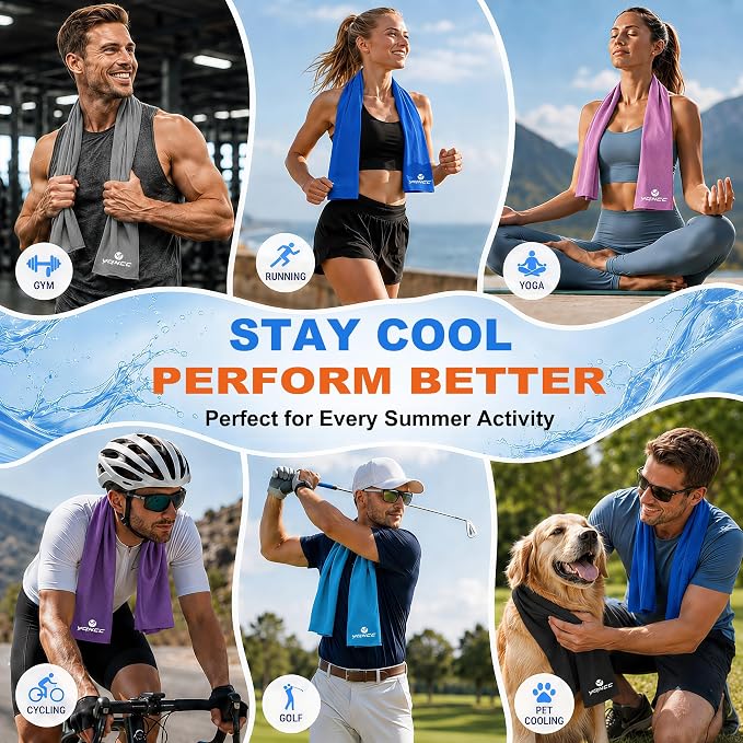 YQXCC 2 Pack Cooling Towels (47"x12"), Ice Cool Neck Towel, Soft Breathable Microfiber for Yoga, Golf, Gym, Running, Camping & Hot Weather
