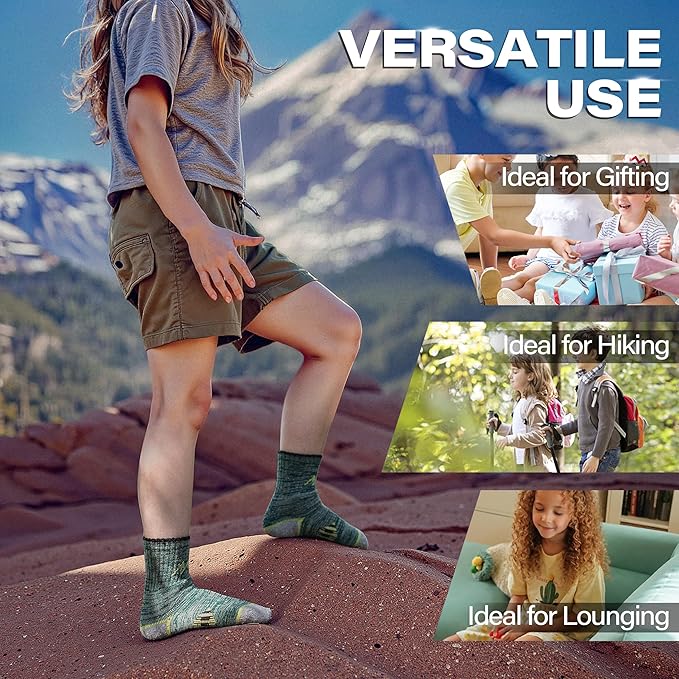 ANTSANG Kids Toddlers Boys Girls Merino Wool Hiking Athletic Thermal Warm Winter Socks