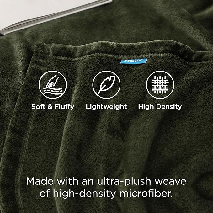 Bedsure GentleSoft Fleece Throw XL Blanket Olive Green - 300GSM Soft Lightweight Plush Cozy Blankets for Bed, Sofa, Couch, Travel, Camping, 50x70 inches