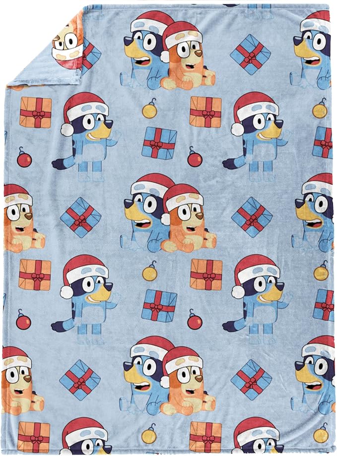 Jay Franco Kids Christmas Plush Throw Blanket – 50x70 Inches Soft & Cozy Fleece Throw for Holiday Bedroom & Couch Décor, Official Licensed Product, Blue - Bluey