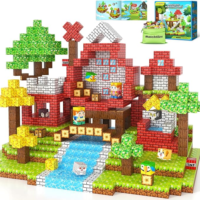 Magnetic Blocks with Forest Animals Toys, Build Mine Magnet World Set, Magnetic Tiles Building for Boys & Girls Age 4-8 5-7, STEM Montessori Sensory Toys for Toddlers Kids Gifts for 3+ Years Old