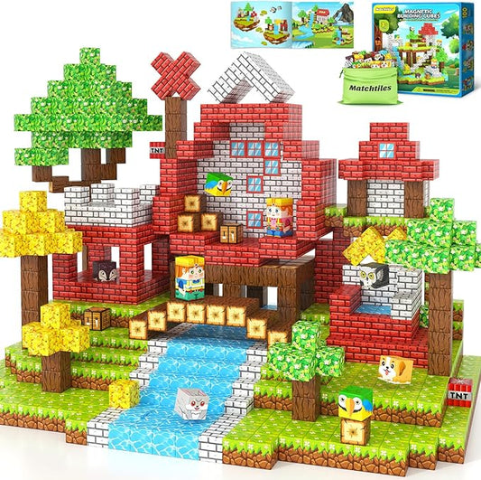 Magnetic Blocks with Forest Animals Toys, Build Mine Magnet World Set, Magnetic Tiles Building for Boys & Girls Age 4-8 5-7, STEM Montessori Sensory Toys for Toddlers Kids Gifts for 3+ Years Old
