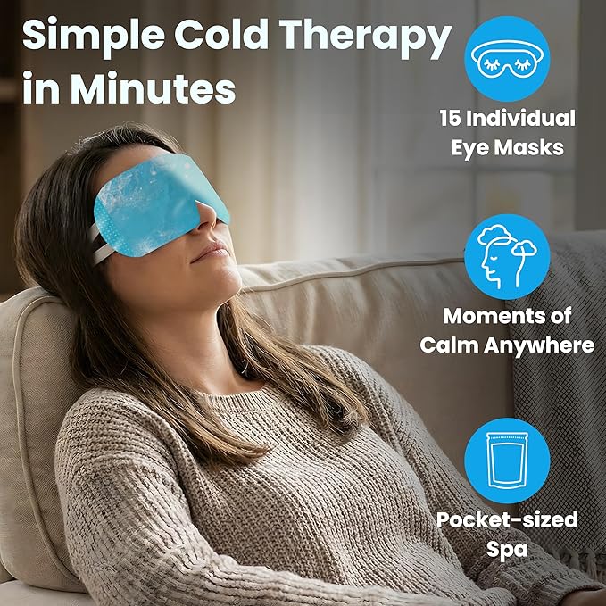 Eye Serenity CHILL Self Cooling Eye Mask for Puffy Under-Eyes, Dark Circles, Hyaluronic Acid Long-Lasting Cold Eye Compress, Mothers Day Gifts, Spa Relaxation and Self-care Gifts for Women & Men