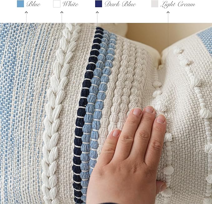 Decorative Lumbar Throw Pillow Cover 14x24 Boho Coastal Blue Accent Cushion for Couch Sofa Farmhouse Pillowcase for Bedroom Living Room Home Décor Cover ONLY