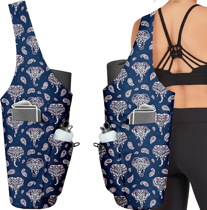 Yoga Bag for Women, Large Yoga Mat Bag Tote Carrier with Wet Dry Pocket, Water Bottle Holder & Adjustable Strap, Fits 1/2" Thick Yoga Mat for Gym, Pilates, Travel, Work