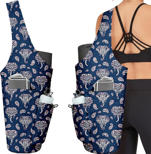 Yoga Bag for Women, Large Yoga Mat Bag Tote Carrier with Wet Dry Pocket, Water Bottle Holder & Adjustable Strap, Fits 1/2" Thick Yoga Mat for Gym, Pilates, Travel, Work