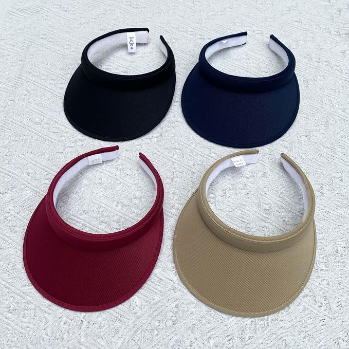 4 Pack Sun Visor Hats Women Men Clip on Cotton Wide Brim Visors Hat Outdoor Sports Golf Beach Travel Tennis Caps