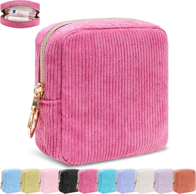 Period Bag for Girls, Corduroy Sanitary Napkin Storage Bag, Period Pouch & Tampon Holder, Feminine Care Organizer（Rose Red）