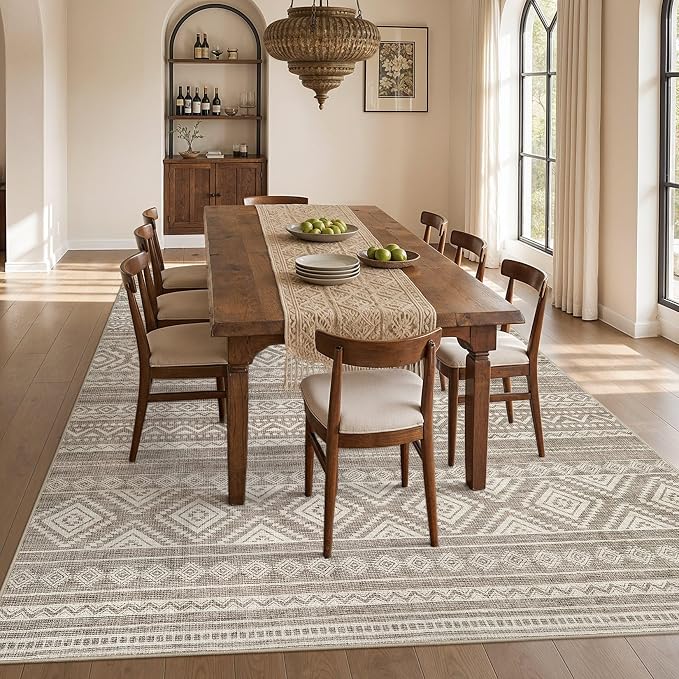 cotiled 10x12 Area Rugs Living Room Rug: Washable Boho Rugs with Non Slip Backing Large Soft Indoor Stain Resistant Carpet for Bedroom Farmhouse Dining Room Lightweight Home Decor Coffee Brown