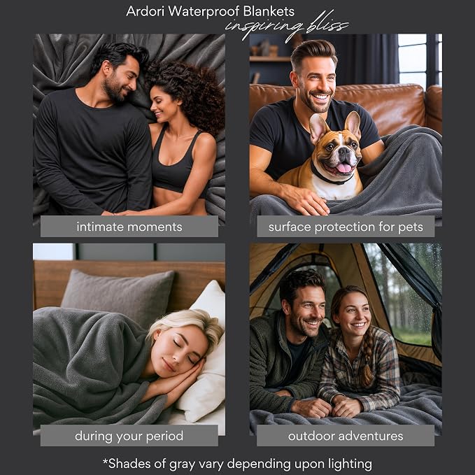 King Size Waterproof Blanket for Bed, Gray Absorbent Fleece, 82x82 | Plush Water Proof and Stain Resistant Layered Blankets, Leakproof Top Cover