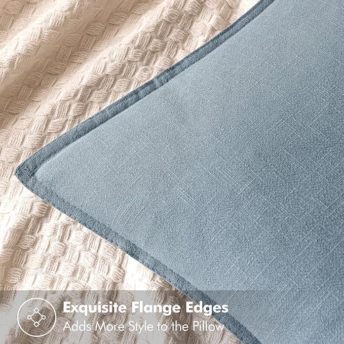 MIULEE Decorative Linen Euro Sham Pillow Covers 24x24 Blue Grey | Boho Farmhouse Neutral Couch Throw Pillows for Bed, Pack of 2 Accent Coastal Modern Pillowcases, Sofa Livingroom Home Decor